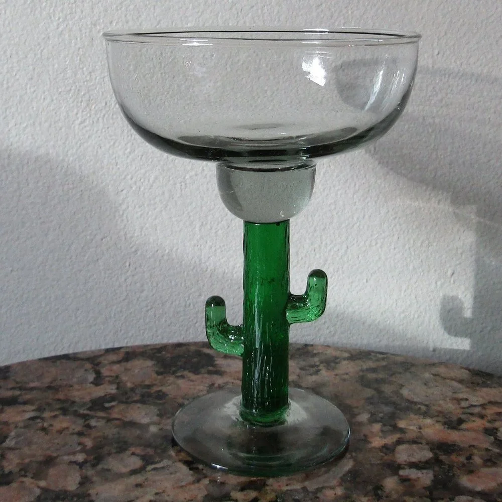 Hand Blown Cactus Margarita/Dessert Glasses Set of 3